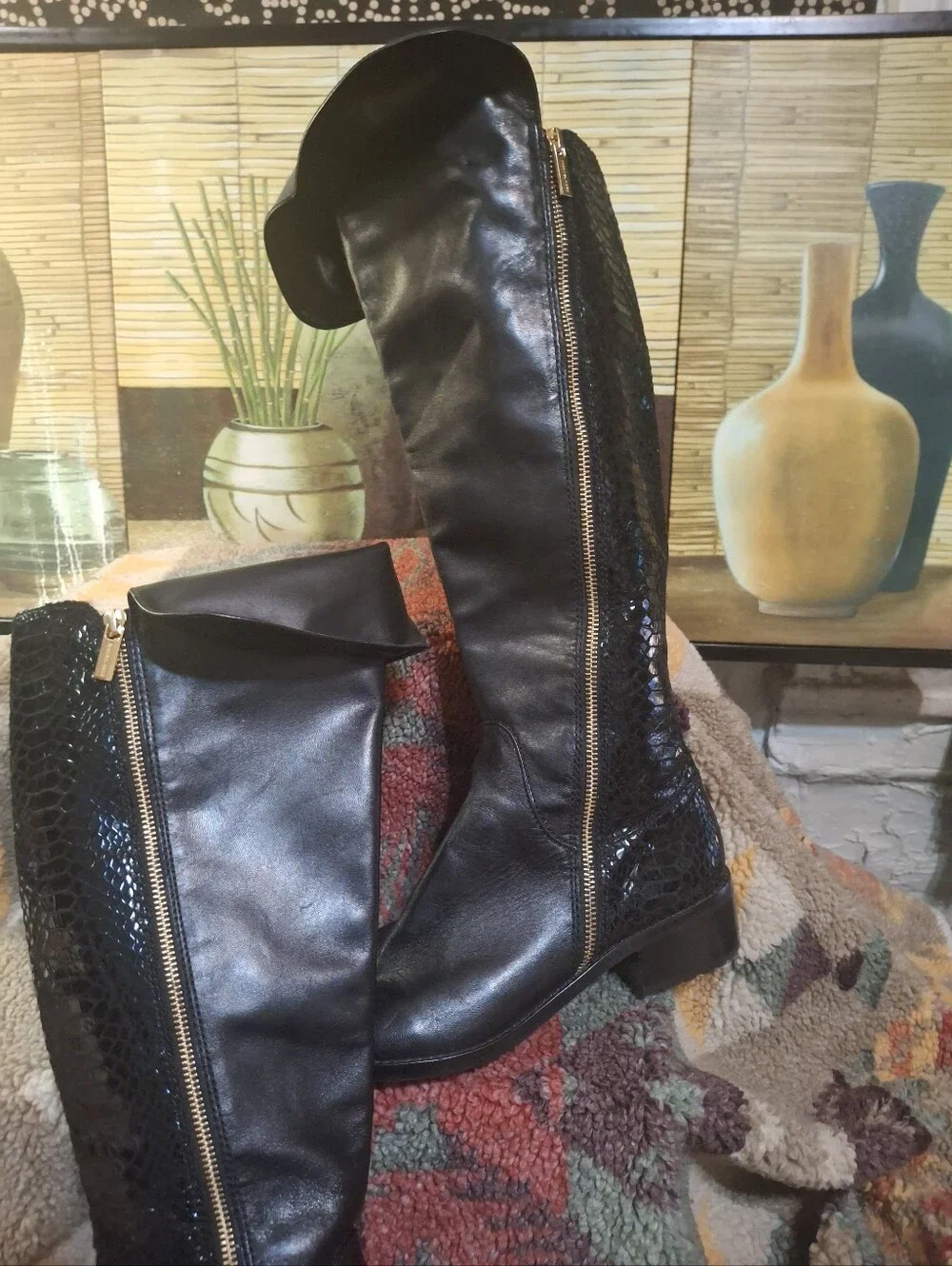 Michael Kors Black Over-the-Knee Zip-Front Riding Boots